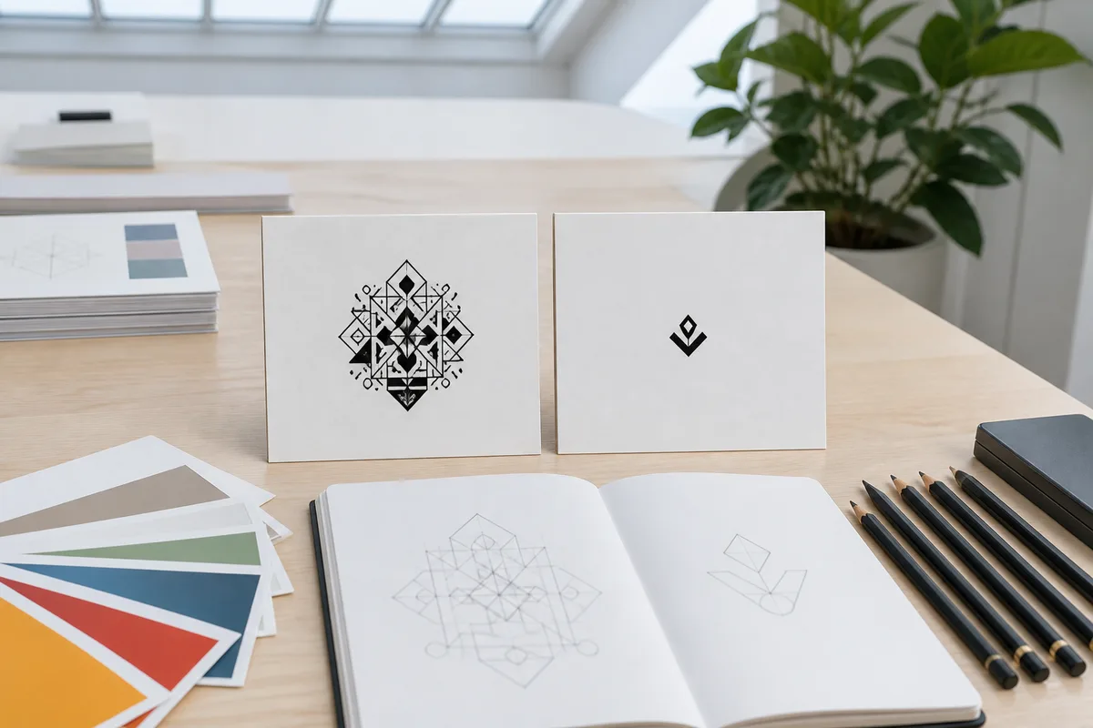 Comparaison entre un logo surchargé et sa version simplifiée en petit format